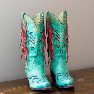 Limited Edition Red Fringe/Turquoise Corral Boots